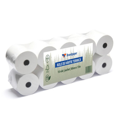 Set 10 Role Termice ROLLIS, 80mm x 15m, Hartie Termica 48 g/m&amp;sup2; fara Bisfenol A (BPA), Tub 12 mm foto