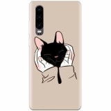 Husa silicon pentru Huawei P30, Th Black Cat In Hands