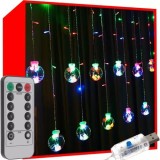 Instalatie pentru Craciun, iluminare LED multicolor, perdea globuri, 8 moduri iluminare, telecomanda inclusa, intrare USB, MT Malatec