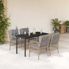 Set mobilier pentru gradina, 5 piese, cu perne, bej, poliratan