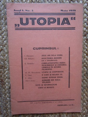Revista UTOPIA ANUL I nr. 3 / 1929 foto