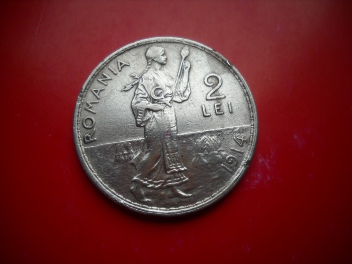 HOPCT ROMANIA 2 LEI 1914 [ 4 ] -CAROL I - ARGINT-