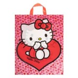 Pungă cadou din plastic, Roz, 40x10x50cm, cu model Hello Kitty și m&acirc;nere scurte, CMCLASS