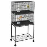 PawHut Cusca Dubla Stivuibila de 164cm pentru Pasari, pe Roti cu Suport, Tava Detasabila, Panou de Plasa Jos, Containere pentru Hrana | Aosom Romania