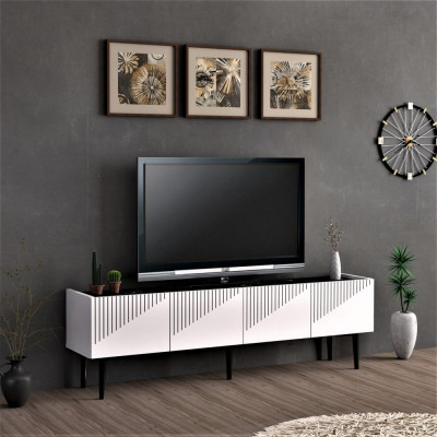 Fernsehtisch Oppdal 45x154x37 cm Wei&amp;szlig;/Marmor schwarz [en.casa] HausGarden Leisure foto