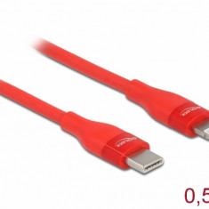 Cablu de date si incarcare USB Type-C la Lightning MFI 0.5m Rosu, Delock 86633