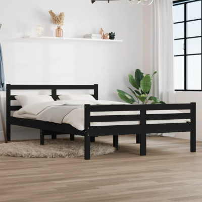 Cadru de pat mic dublu, negru, 120x190 cm, lemn masiv GartenMobel Dekor foto