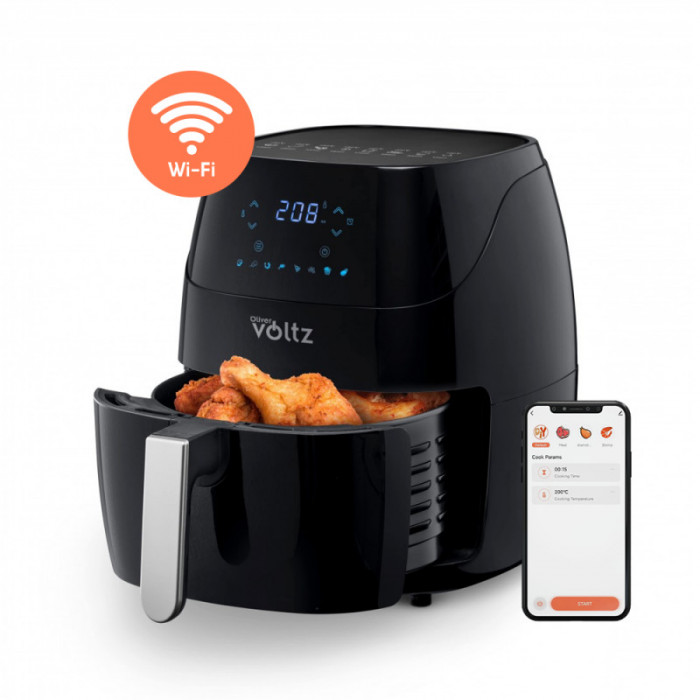 Friteuza Friteuza Oliver Voltz OV51980Q, Wi-Fi, 1500W, 5 l, 8 programe, Aer cald, Temporizator, Negru