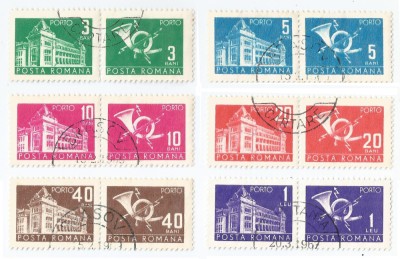 Romania, LP IV.28, Porto duble, Palatul PTT, POSTA ROMANA, filigran RPR, oblit. foto