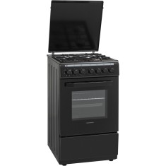 Aragaz mixt Heinner HFSC-V60LITGC-BK, 4 arzatoare, Aprindere electrica plita, Cuptor electric, 6 functii, Timer, Grill, Negru