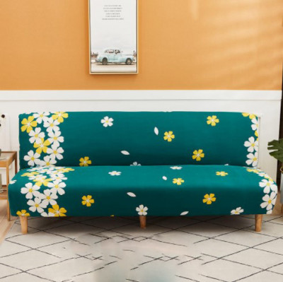 Husa universala pentru canapea, pat, model verde cu flori galbene, 190 x 210 cm foto