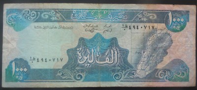 Bancnota 1000 LIVRES - LIBAN, anul 1991 nd *cod 921 foto