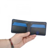 Portofel personalizabil clasic barbati din piele naturala, Hector Young, negru detalii albastre