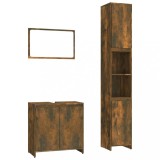 Cumpara ieftin Set mobilier de baie, 3 piese, stejar fumuriu, lemn prelucrat
