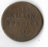 Moneda 1 skilling species 1820 - Norvegia, Europa, Cupru (arama)