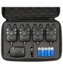 Set 4 Avertizori Pescuit Hakuyo 2020 cu Statie, 6 Culori LED, Volum/Ton/Sensibilitate Reglabile, Mod Antifurt