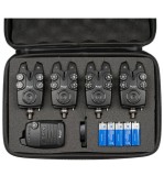 Set 4 Avertizori Pescuit Hakuyo 2020 cu Statie, 6 Culori LED, Volum/Ton/Sensibilitate Reglabile, Mod Antifurt