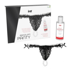 Set Bikini din Dantela Neagra cu Perle si Lubrifiant Aroma Capusini 50 ml