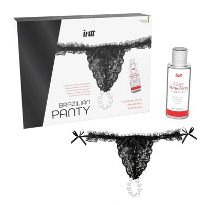 Set Bikini din Dantela Neagra cu Perle si Lubrifiant Aroma Capusini 50 ml foto