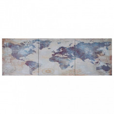 Set Tablouri Din P&acirc;nză Harta Lumii Albastru 120 x 40 cm 289251