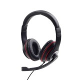CASTI Gembird, cu fir, standard, utilizare multimedia, call center, microfon pe brat, conectare prin Jack 3.5 mm, red / negru, &quot;MHS-03-BKRD&quot;, (timbru