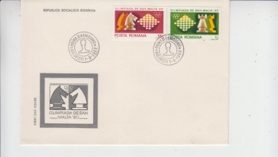 C12 - FDC Romania - A 25-a editie a Olimpiadei de sah - Malta - LP1020 - 1980 foto