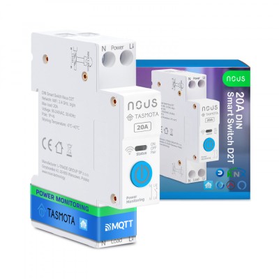 Siguranta inteligenta Nous D2T, 20A, Tasmota, 1 canal, Monitorizare energie, montare pe sina DIN, ESP32 foto