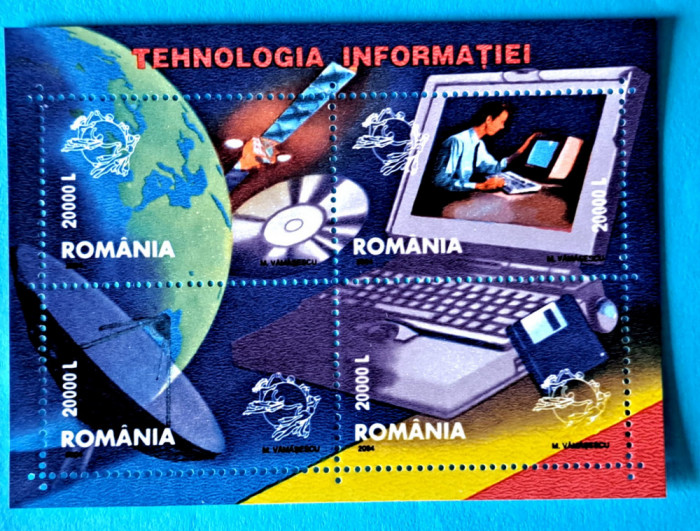 TIMBRE ROMANIA LP1626/2004 Tehnologia Informatiei -Bloc de 4 timbre -MNH
