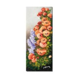 Tablou pictat manual, hol, dormitor, living, Maci imperiali si liliac, 60x25cm ulei pe panza, gata de agatat pe perete
