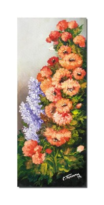 Tablou pictat manual, Maci imperiali si liliac, 60x25cm ulei pe panza, Constantin Feraru foto
