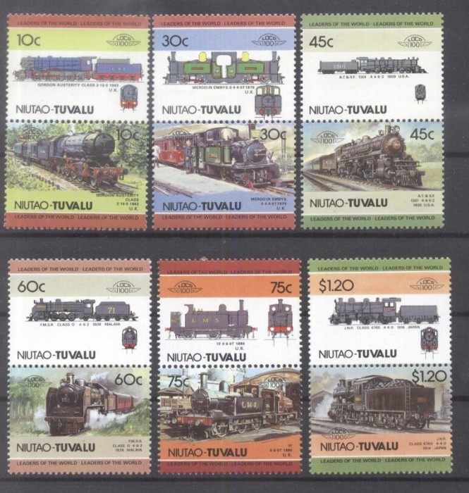 Tuvalu Niutao 1985 Trains Railways 6 pair Mi.45-56 MNH B.005