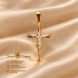 Pandantiv Crucifix Bicolor cu Iisus , 3 cm, placat cu aur 18K