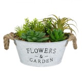 Ghiveci Decorativ, Model Flowers &amp; Garden, Metalic, Alb Brushed, 18x16.5cm, Plante Artificiale Multicolor, Oem