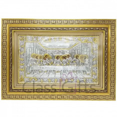 Icoana Argint 45&#215;60 cm Cina Cea De Taina cu rama Aurie COD: 3394