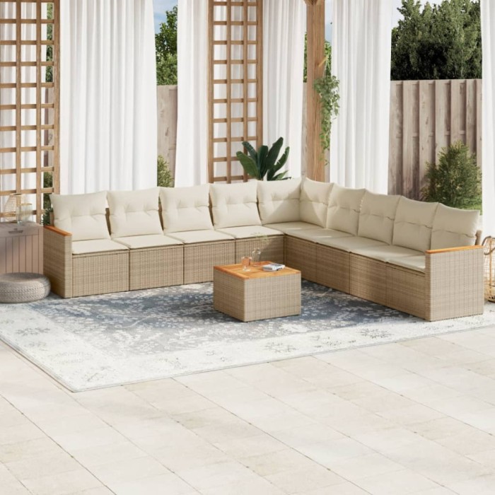 vidaXL Set canapele de grădină cu perne, 10 piese, bej, poliratan 3258467