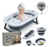 Set 5 in 1 Cadita Bebe Pliabila Popypapa, cu Termometru Digital, Suport Hamac si Accesorii