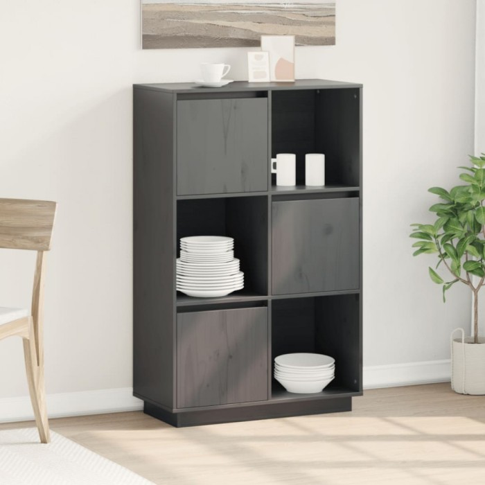 Gossi dulap inalt, gri, 74x35x117 cm, lemn masiv de pin