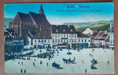 Carte postala, Brasov, Piata Ferencz Jozsef, perioada interbelica foto