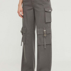 Gestuz pantaloni femei, culoarea gri, lat, high waist 10908720