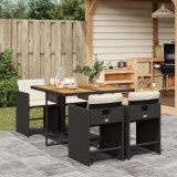 Cumpara ieftin Set mobilier de grădină cu perne, 5 piese, negru, poliratan