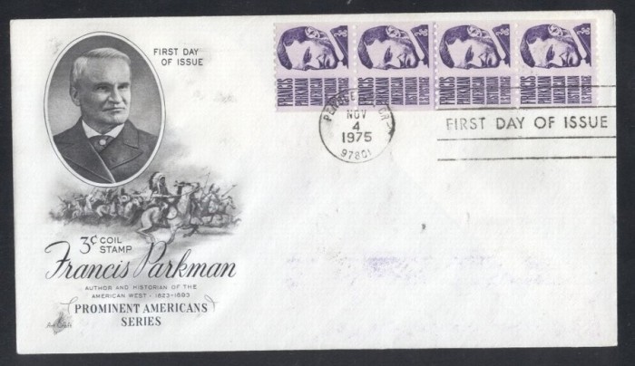 United States 1975 Francis Parkman x 4 FDC K.696