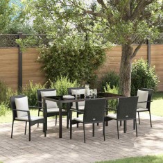 vidaXL Set de masă pentru grădină cu pernă 7 pcs Negru Rattan poli 3380075