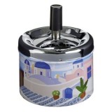 Scrumieră metalică antiv&acirc;nt, argintie, cu model Santorini, &Oslash;9x12cm, CMCLASS