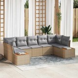 VidaXL Set de canapele pentru grădină cu pernă 7 pcs Bej Rattan poli 3348161