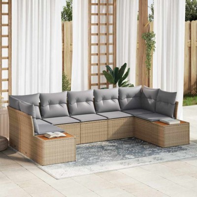 vidaXL Set de canapele pentru grădină cu pernă 7 pcs Bej Rattan poli 3348161 foto