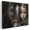 Tablou canvas portret fetita cu cal, maro, crem, alb 1126 Tablou canvas pe panza CU RAMA 50x70 cm
