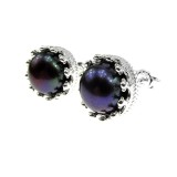 Cercei argint coroana perle de cultura negre 8 MM
