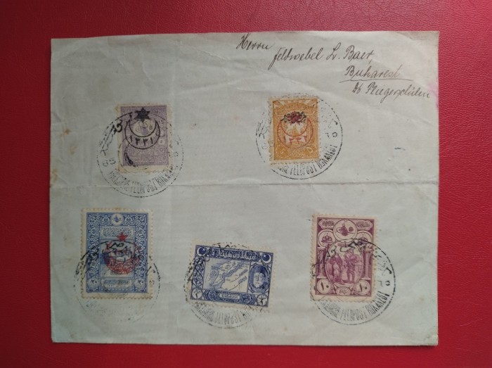 PLIC FILATELIC - OCUPATIA TURCA IN ROMANIA - STAMPILA FELDPOST BUKAREST - RAR ( LIPSA CLAPETA INCHIDERE )