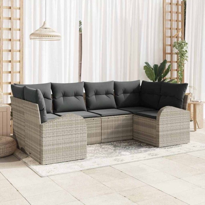 vidaXL Set de canapele pentru grădină 6 pcs Gri deschis Rattan poli 3346182
