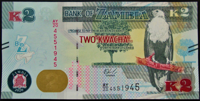 BANCNOTA exotica 2 KWACHA - ZAMBIA, anul 2020 * cod 779 = UNC